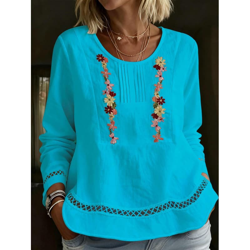 Stylish Minimalist Casual Womens Long Sleeve Top - Blue, 2XL
