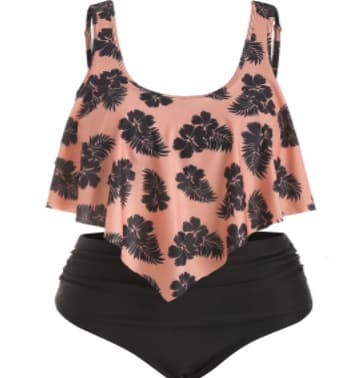 Fat woman plus fat split swimsuit - Orange black, 3XL