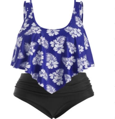 Fat woman plus fat split swimsuit - Navy blue, 4XL