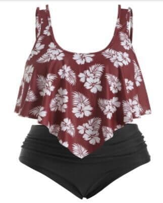 Fat woman plus fat split swimsuit - Coffee, L