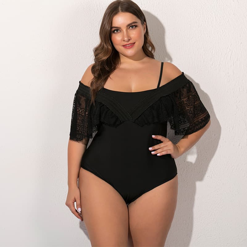 Black webbing enlarged swimsuit - Black, 4XL