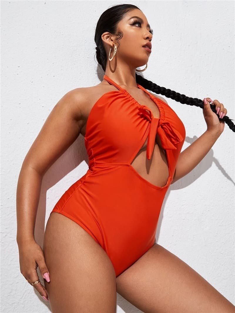 Plus Size Swimsuit One Piece Green Tie Dye Print Swimwear - Orange, 2XL