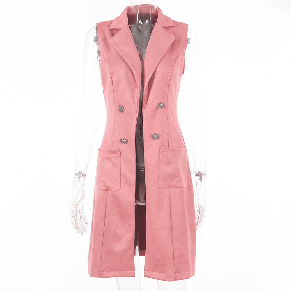 Fashionable Suede Slim-fit Retro Elegant Vest For Women - Pink, S