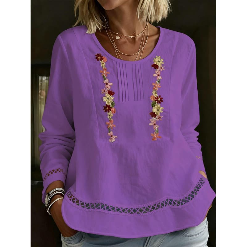 Stylish Minimalist Casual Womens Long Sleeve Top - Purple, 2XL