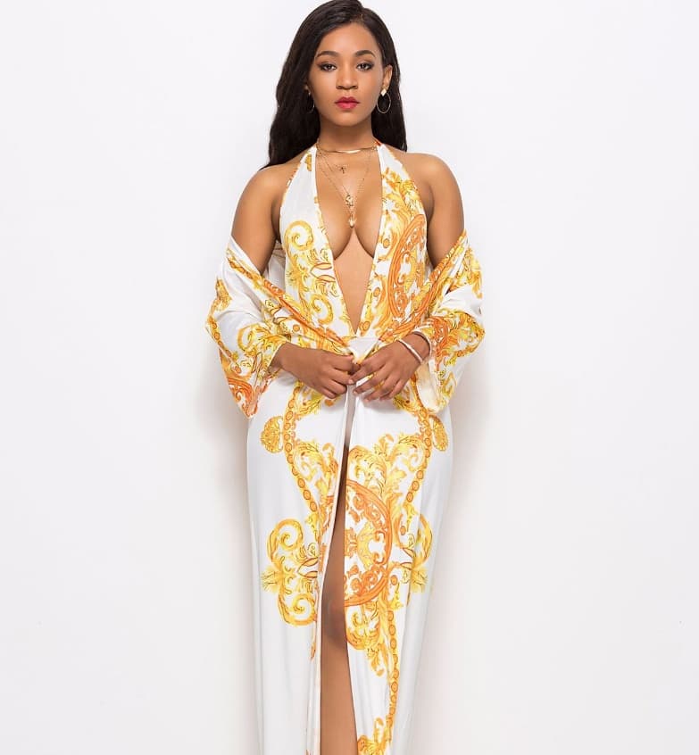Printed cloak bikini - White, 2XL