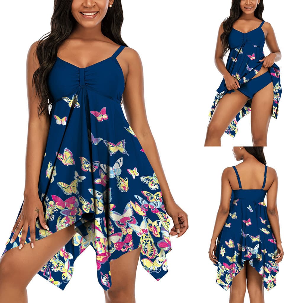 Split Conservative Slim Fit Triangle Swimsuit - Butterfly, 5XL