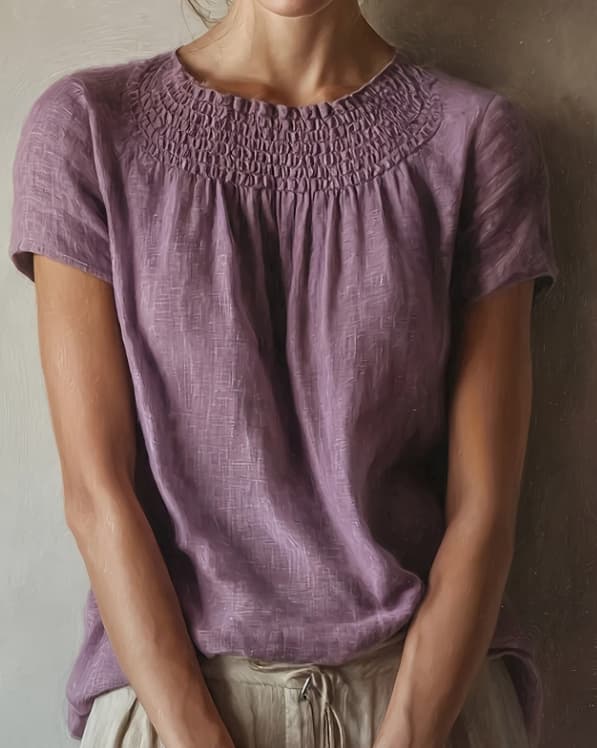 Ladies' Soft Mist Light Purple Short-Sleeve Top - Purple, 2XL