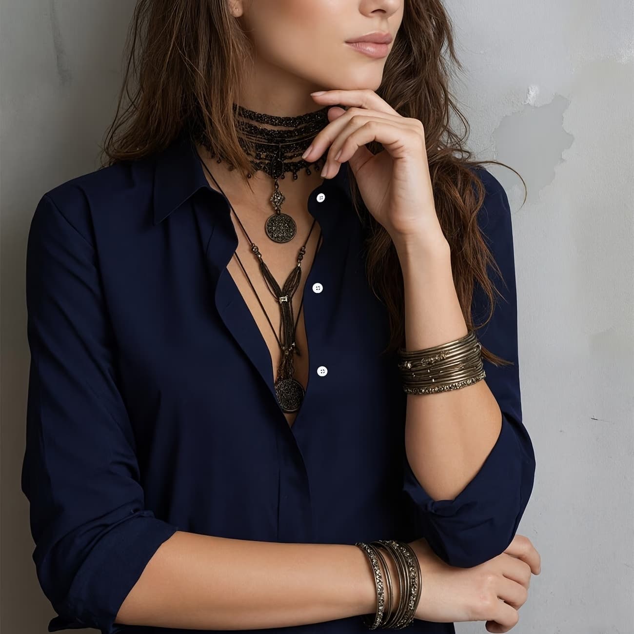 Polyester Blouse - Dark Blue, S