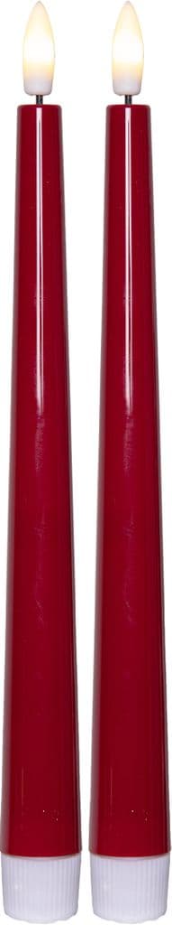 LED Antikklys 2-pakning Flamme Candy Rød 26cm - Batteridrevet med Timer