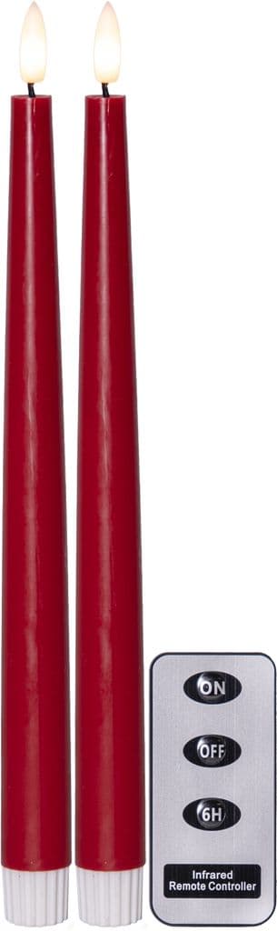 LED Antikklys 2-pakning Flamme Slim Rød 28,5 cm med timer