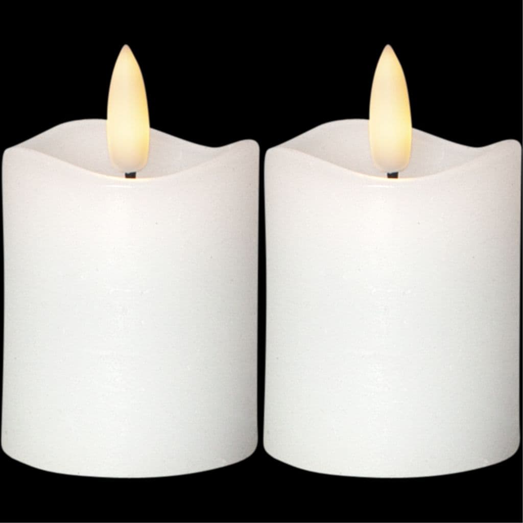 LED-BLOKKLYSFLAMME / 2-PAKNING / 7,5 cm / Batteri / timer