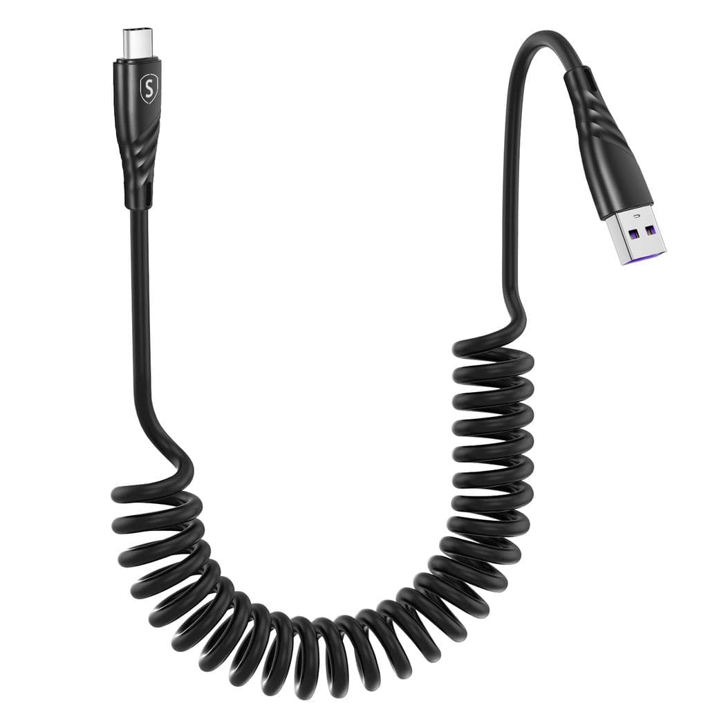 SiGN 15W kveilet USB-A til USB-C hurtigladekabel for bil – svart