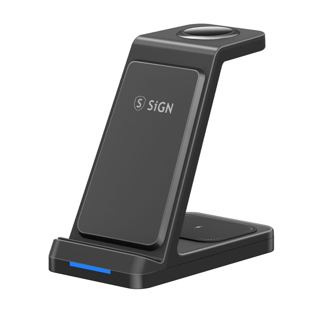 SiGN 3-i-1 Qi trådløst ladestativ 15W - svart