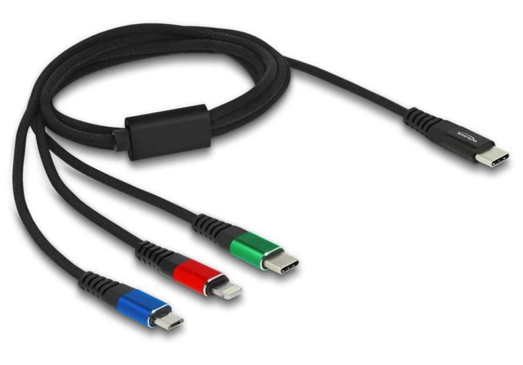 Delock 3-i-1 USB-C til Lightning/Micro USB/USB-C ladekabel, 1 m