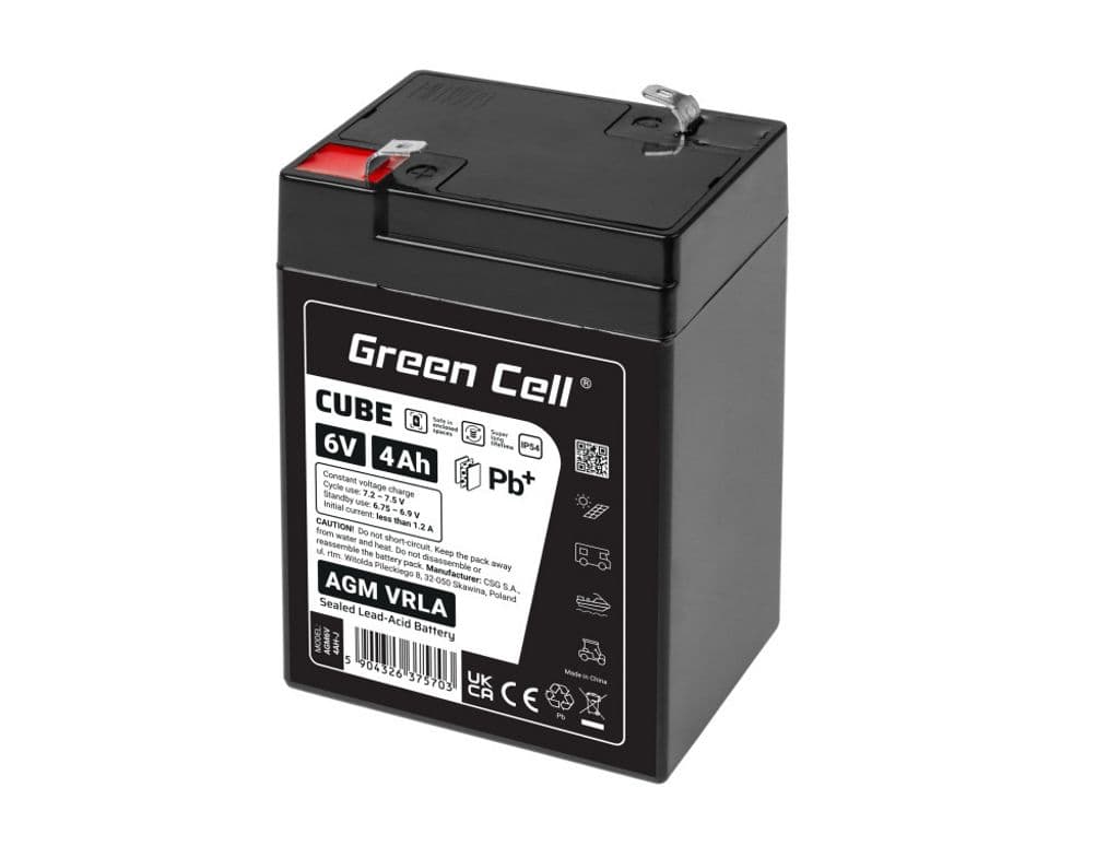 Green Cell CUBE AGM IP54 6V 4Ah VRLA-batteri Gel dyp