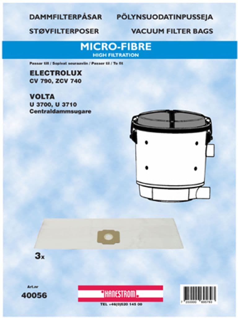 Electrolux CD 790/ZCV 740, Volta U3700/ U3710 Støvfilterposer, 3stk