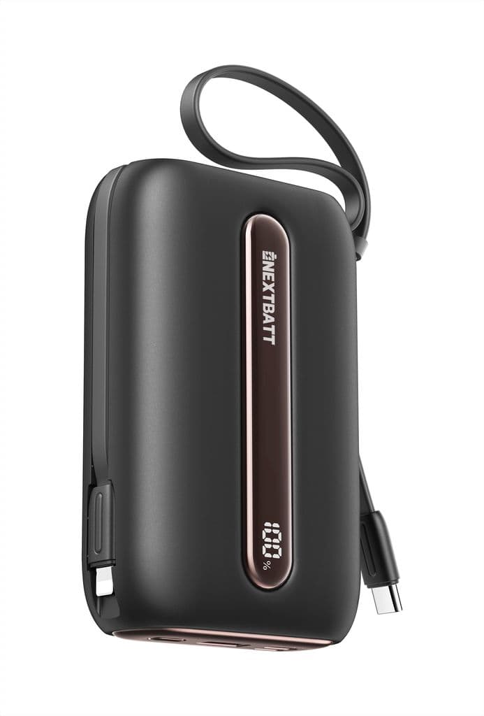 NEXTBATT Mini Powerbank med hurtiglading 20000mAh 22,5W med doble kabler - Svart