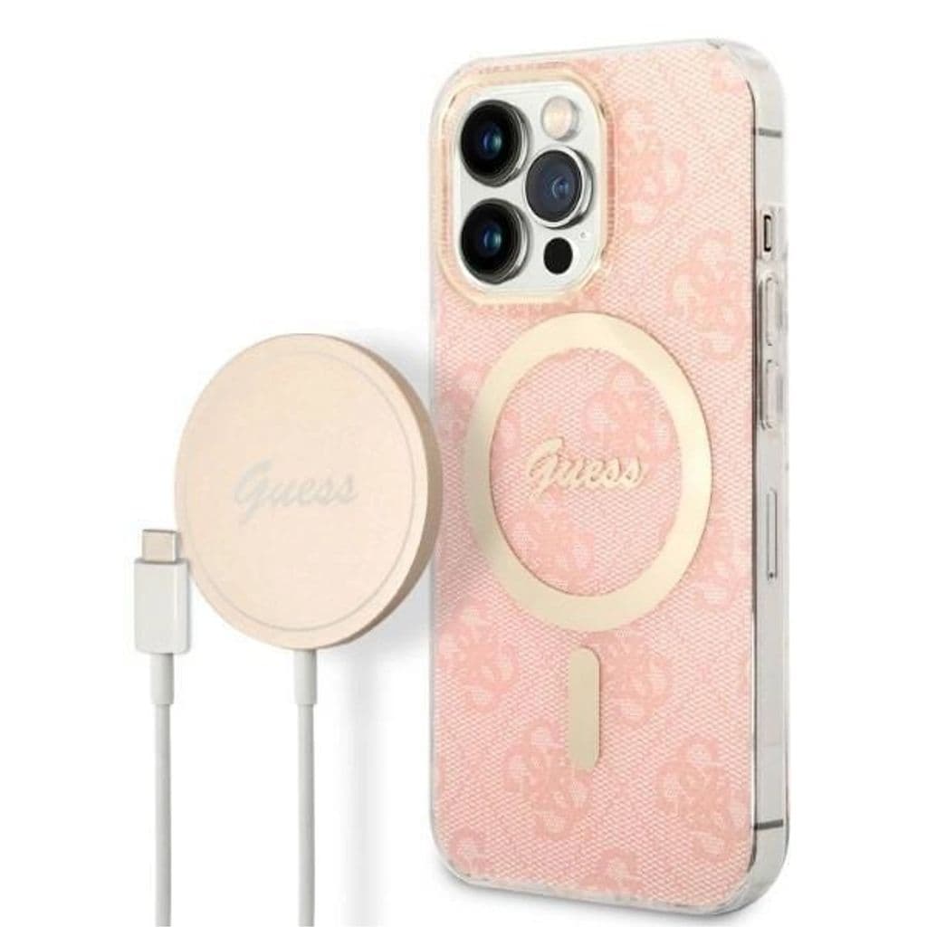 Guess Magsafe-deksel og ladersett til iPhone iPhone 13 Pro - Rosa