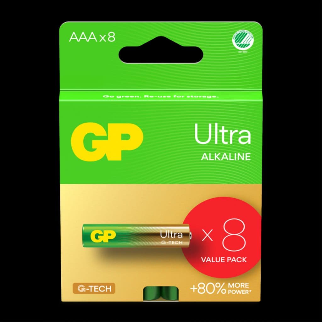 GP Ultra Alkaline AAA-batteri, 24AU/LR03, 8-pakning