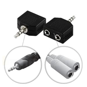 Y-adapter for lyd, 1x3,5 mm hann til 2x3,5 mm hunn
