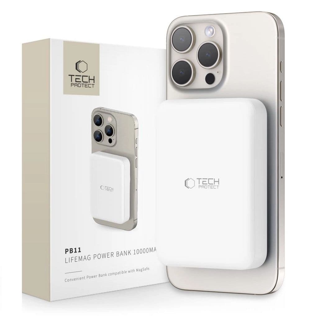 Tech-Protect LifeMag PB11 Powerbank MagSafe, 10000 mAh, 15W, USB-C - Hvit