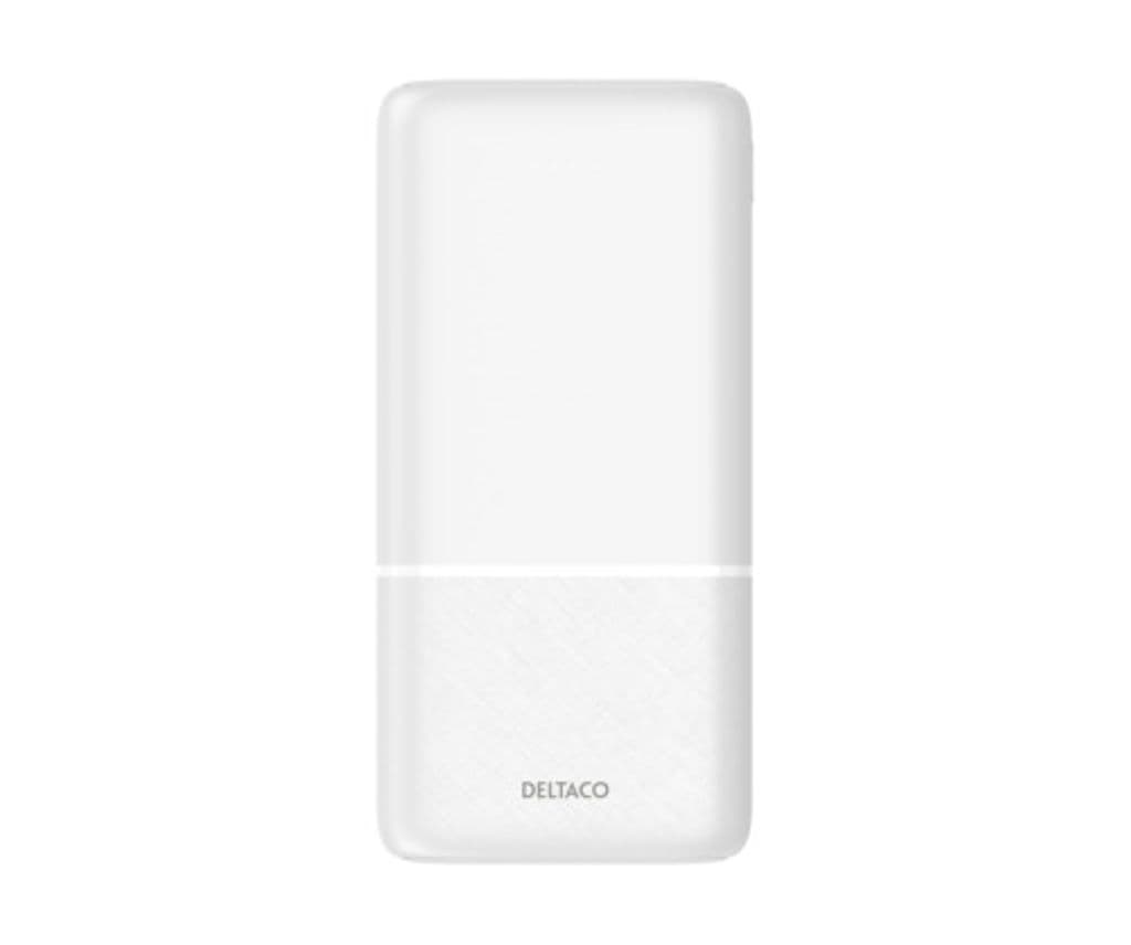 Deltaco Powerbank 20 000 mAh, 2x USB-A, 1x USB-C - Hvit