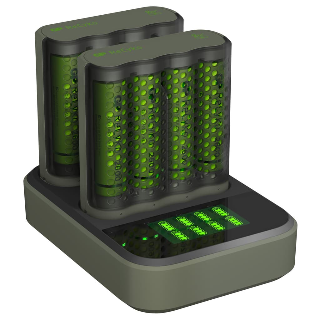 Kupphjørne Bateriladere (4h) inkl. 8 stk GP AA 2600mAh