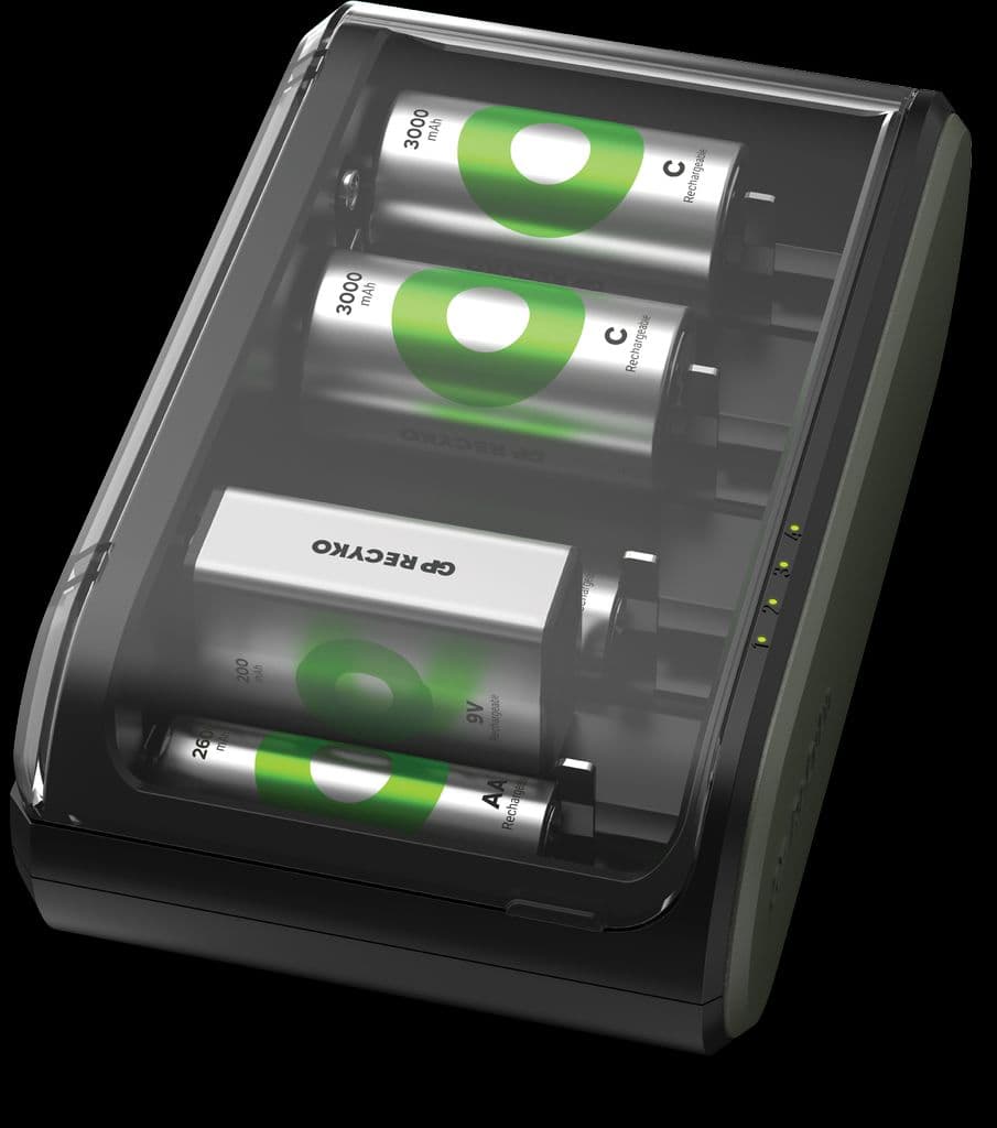 Batterilader universal GP. For AA / AAA / 9V / C / D (USB)