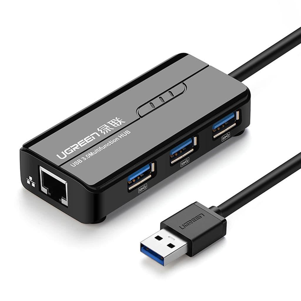 UGREEN HUB USB-A 3.0 til 3x USB-A / 1x RJ45 1000 Mbps - Svart