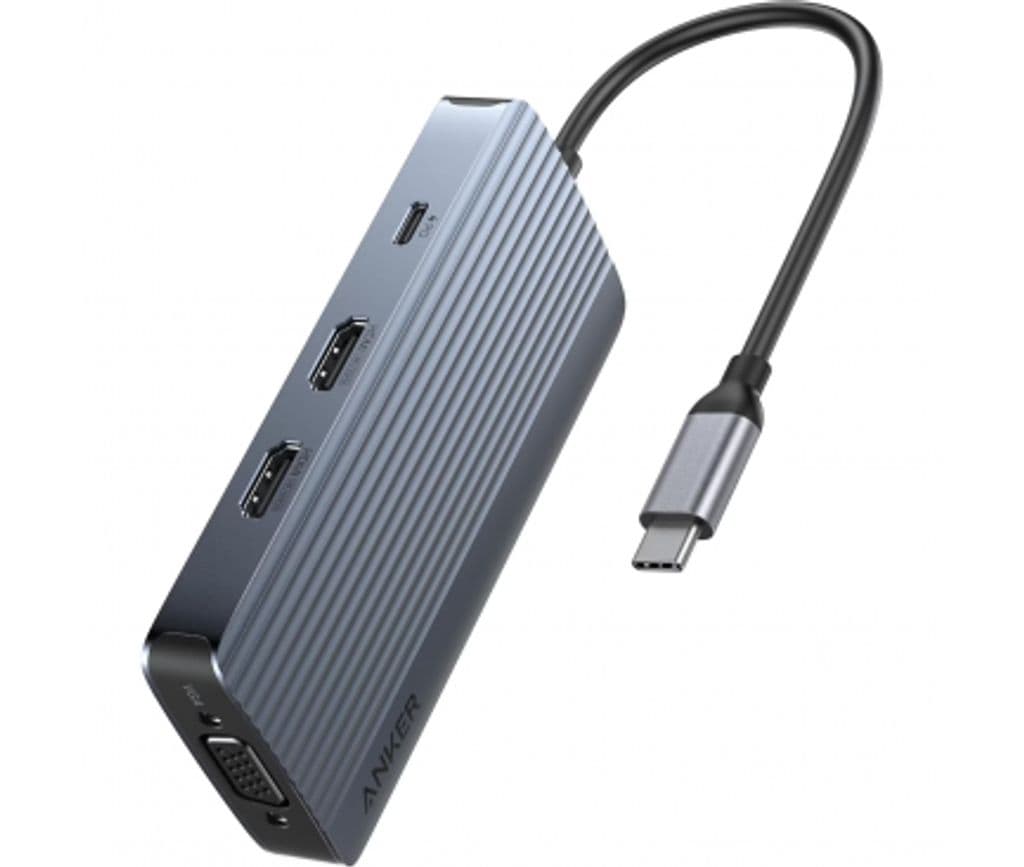 Anker USB-C Hub 8-i-1 3x USB-A 3.0 / 2x USB-C / 2x HDMI / 1x VGA - Grå