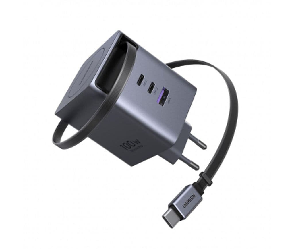 Ugreen X616 vegglader 100W 1x USB-A / 3x USB-C med USB-C-kabel - grå