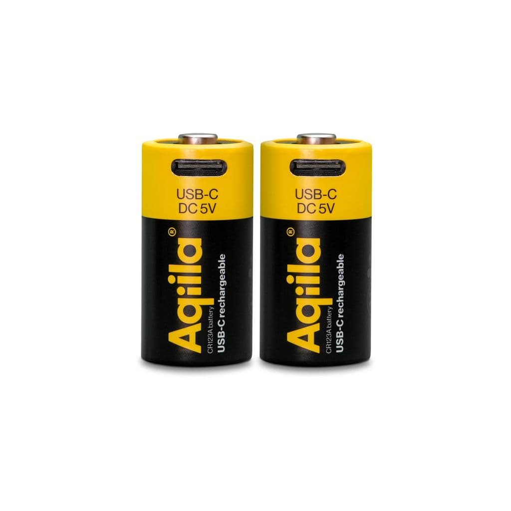 Aqiila Li-ion 750mah oppladbart CR123A-batteri med USB-C - 2-pakning