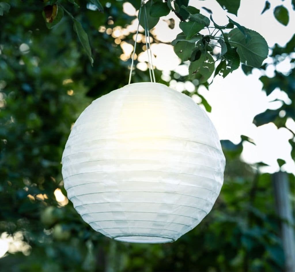Solcellelykt rislampe rund – hengende, hvit