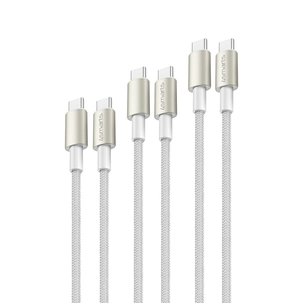 4Smarts USB-C til USB-C-kabel PremiumCord, 60W, sett med 3, 0,5m/1,5m/3m - hvit / sølv