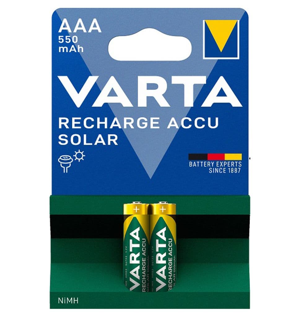 VARTA Recharge Accu Solar AAA-batteri 550 mAh, 2-pakning