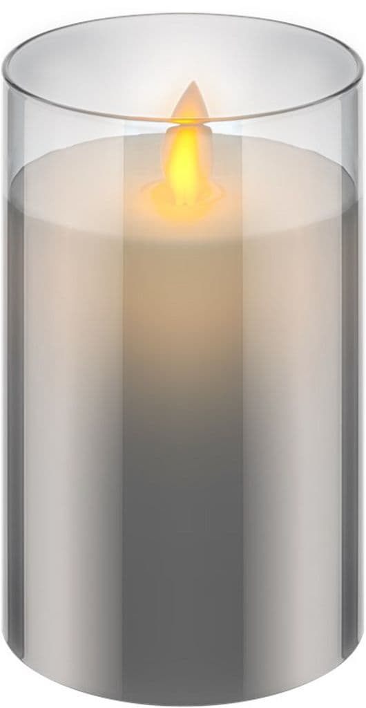 LED ekte vokslys i glass, 7,5 x 12,5cm - Hvit, grå