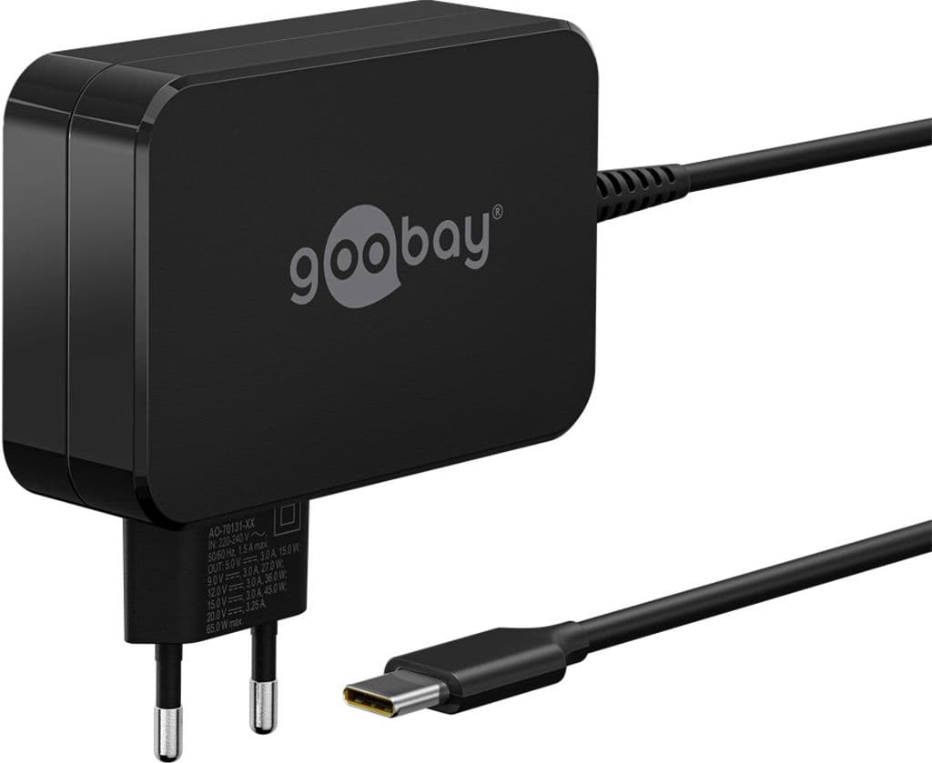 Goobay USB-C-lader for Laptop, 65 W - Svart