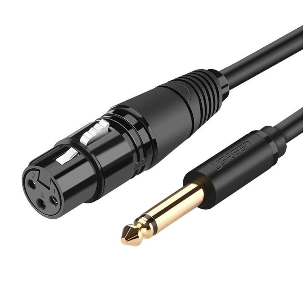 Ugreen XLR-lyd-/mikrofonkabel (hun) til 6,35 mm jack (hann), 2m - svart