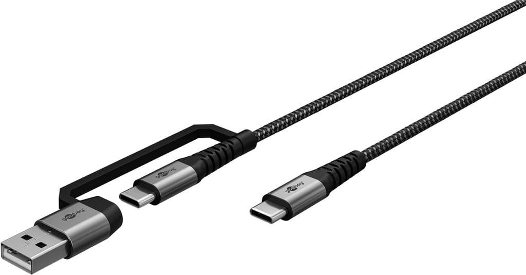 Goobay 2-i-1 USB-C til USB-C/USB-A-kabel, 1m - Space Grey/Silver
