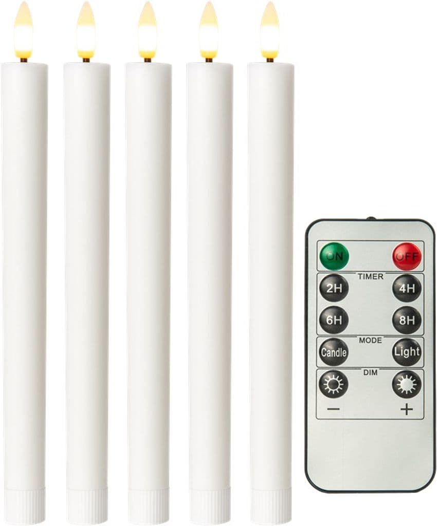 Goobay LED-lysestaker i ekte voks med fjernkontroll, 5-pakning - hvit