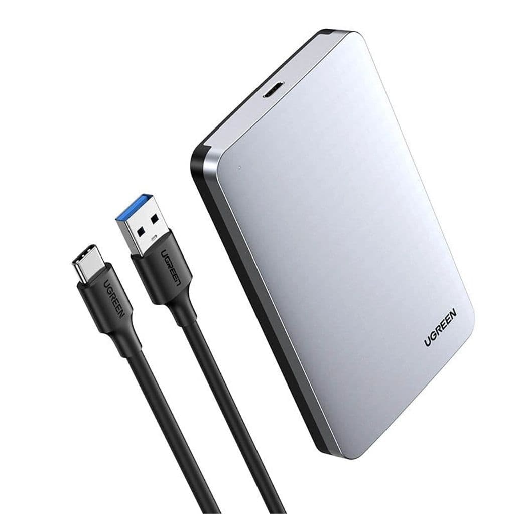 Ugreen 2,5" SATA-harddiskkabinett med USB-C til USB-A-kabel - Sølv