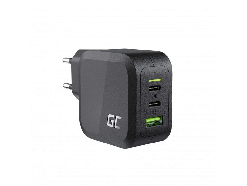 Green Cell PowerGaN 65W lader 2x USB-C PD, 1x USB-A QC 3.0