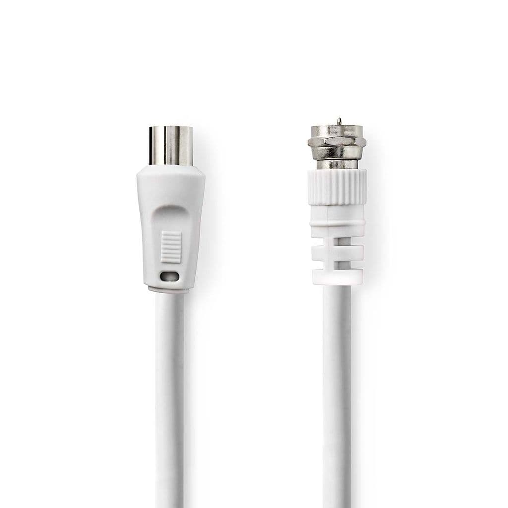 Antennekabel, F hann til IEC (Coax) hann, nikkelbelagt, 5m - hvit