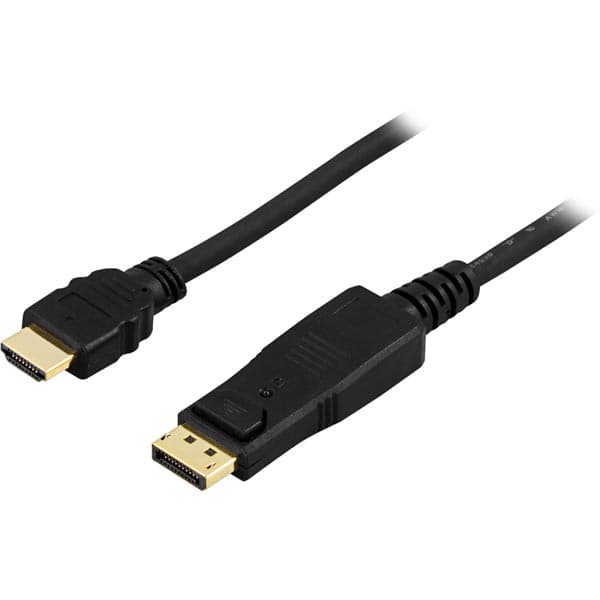 DELTACO DisplayPort til HDMI monitorkabel med lyd, 20-pin ha - 19-pin ha, gull