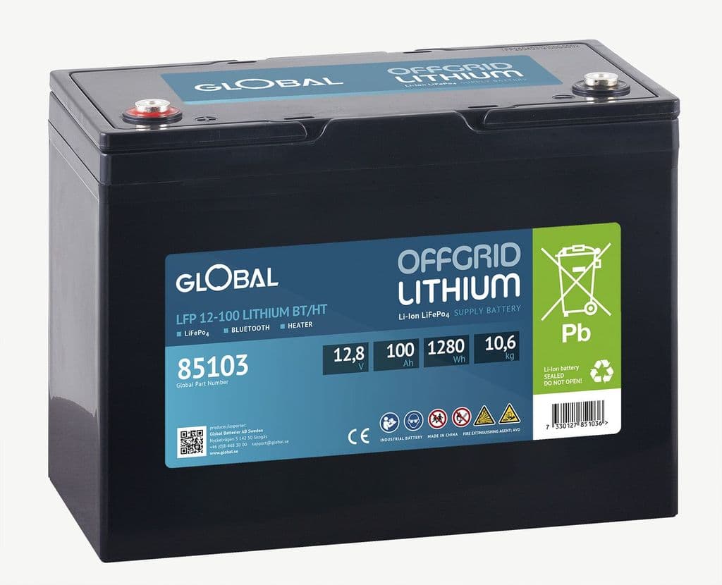 Global LiFePO4 Batteri 12,8V 100Ah Bluetooth med Varme