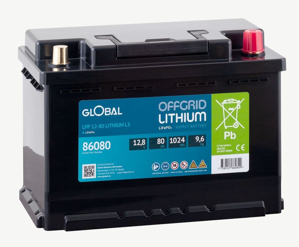 Global LiFePO4 Batteri 12,8V 80Ah 279x175x189mm