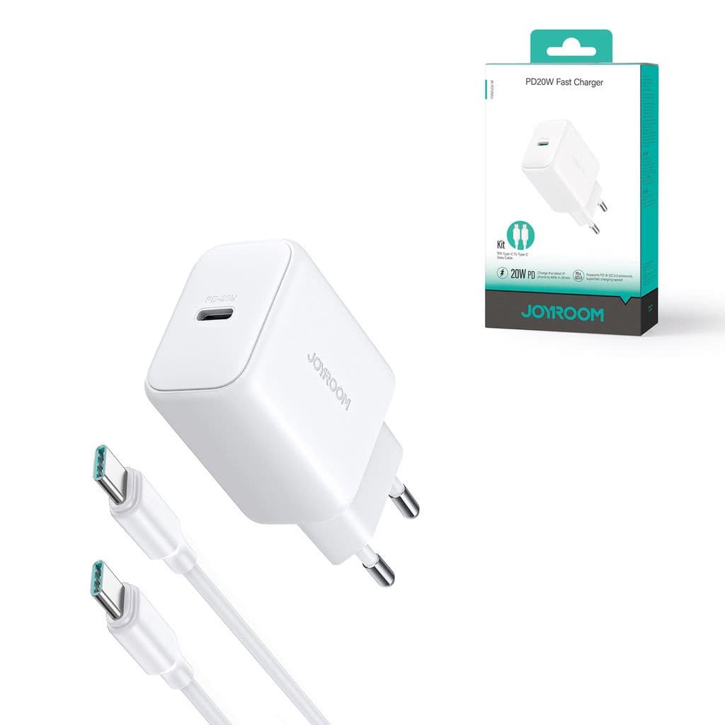 Joyroom PD 20W USB-C hurtiglader med 60W USB-C til USB-C-kabel, 1m - Hvit