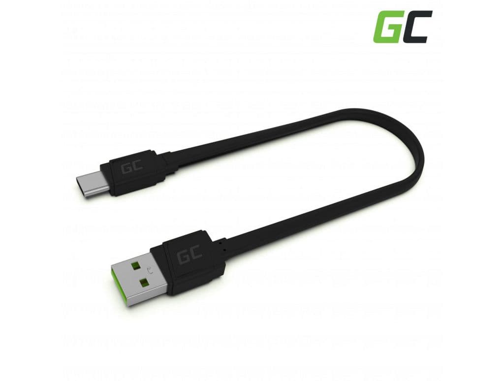 Green Cell Flat Kabel USB-A til USB-C, 25 cm, hurtiglading