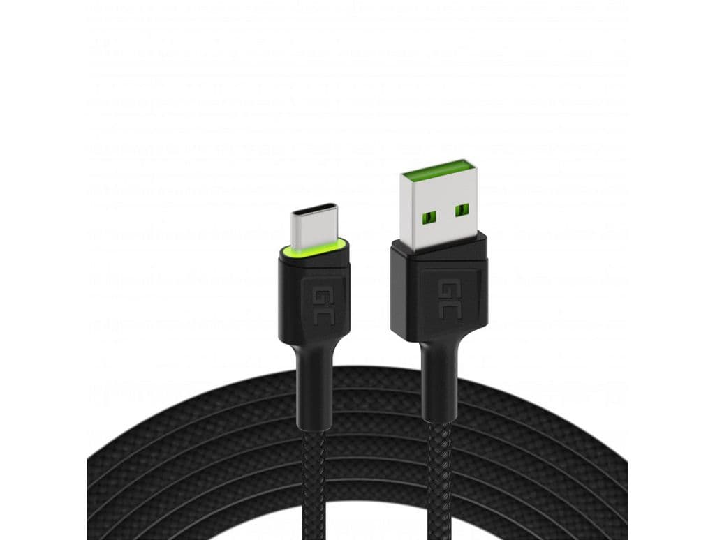 Green Cell Cable Ray USB-kabel, USB-A - USB-C, 1,2m, LED-bakgrunnsbelysning, QC 3.0