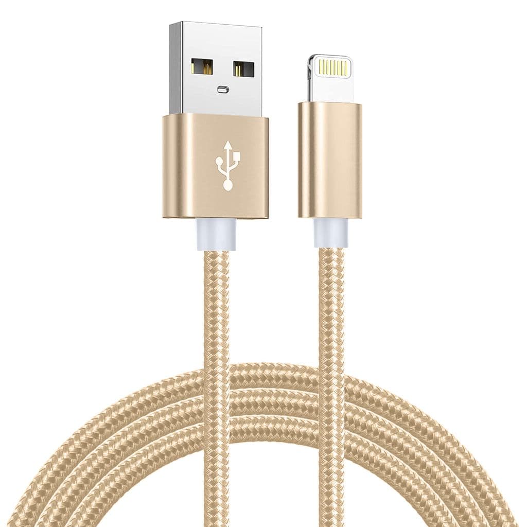 SiGN USB-kabel med Lightning 2.4A, for iPhone & iPad, 1m - Gull/Nylon